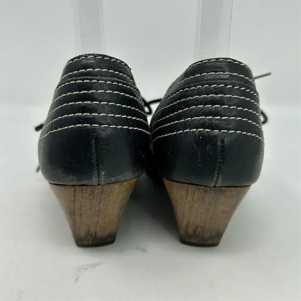 John Fluevog Women's Black Leather Lace-Up Heels Size 6.5 Formal Shoes Dressy